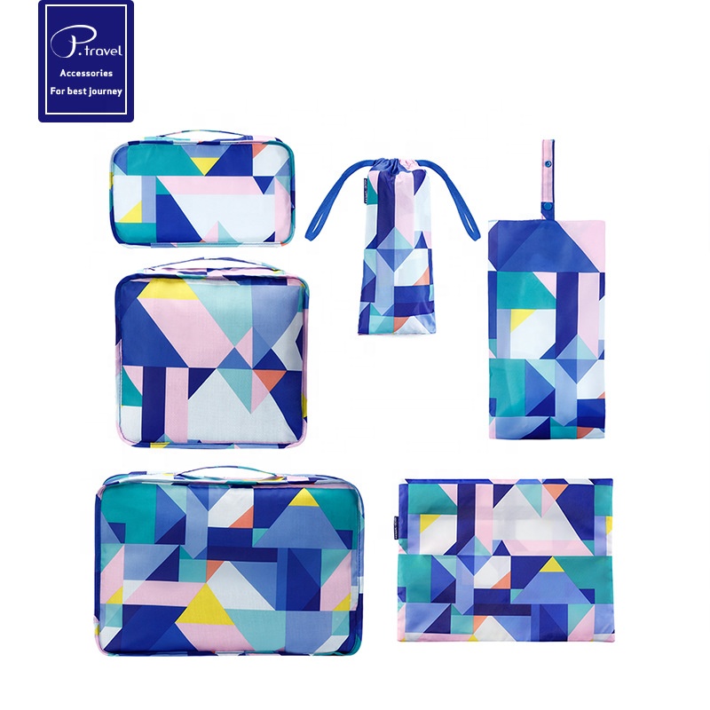 Luggage organizer bag - 6 pieces Blue squares